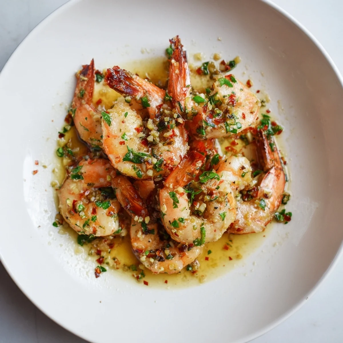 Sizzling skillet of 15-Minute Garlic Shrimp Scampi featuring tender shrimp in a buttery, lemon sauce.