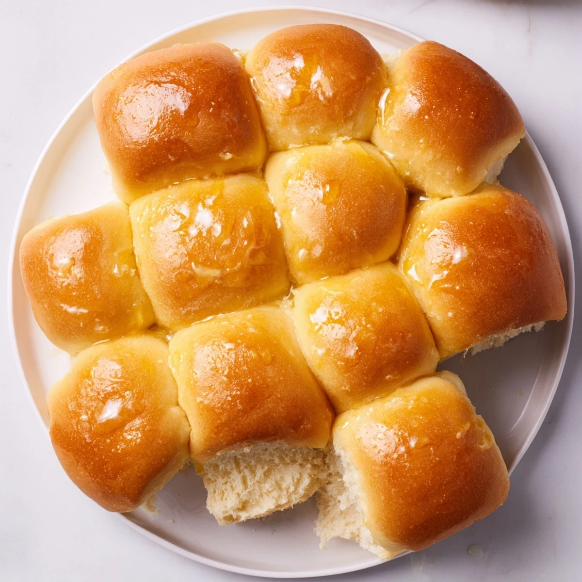 Warm, homemade golden dinner rolls with a soft interior and crusty, golden-brown tops are delicious.