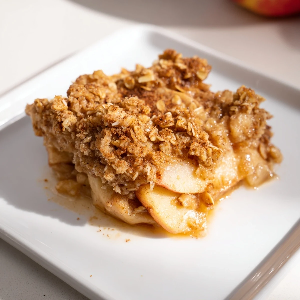 Golden, bubbly Rustic Apple and Cinnamon Crumb Bake, a warm dessert ready with a buttery crumb topping.