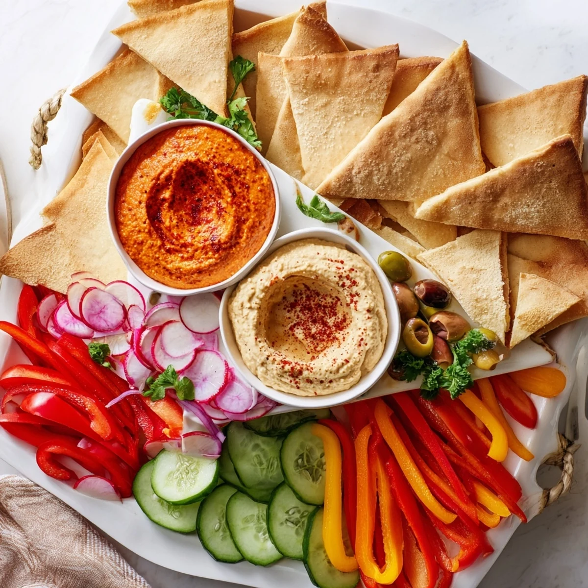 Spiced hummus and vibrant veggies displayed in The Moroccan Tent, a delicious appetizer platter.