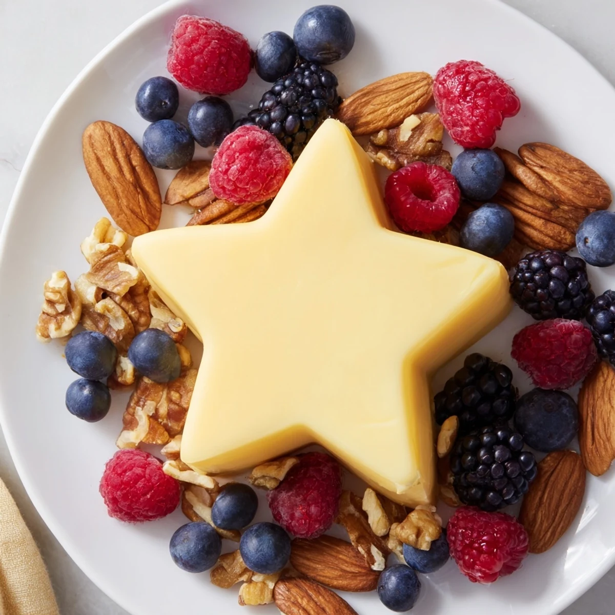 Festive The Shooting Star Cheese Board, showcasing a star cheese centerpiece and vibrant berry tail.