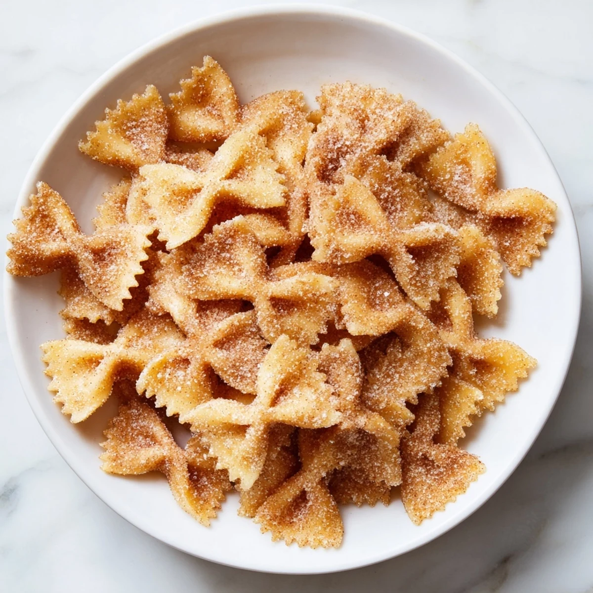 Close-up of cinnamon sugar air fryer pasta Christmas crack, a crunchy, festive treat.