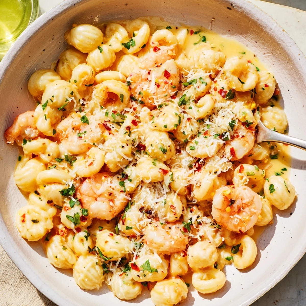 A close-up shot of the creamy One-Pot Garlic Butter Ditalini pasta, ready to be enjoyed.