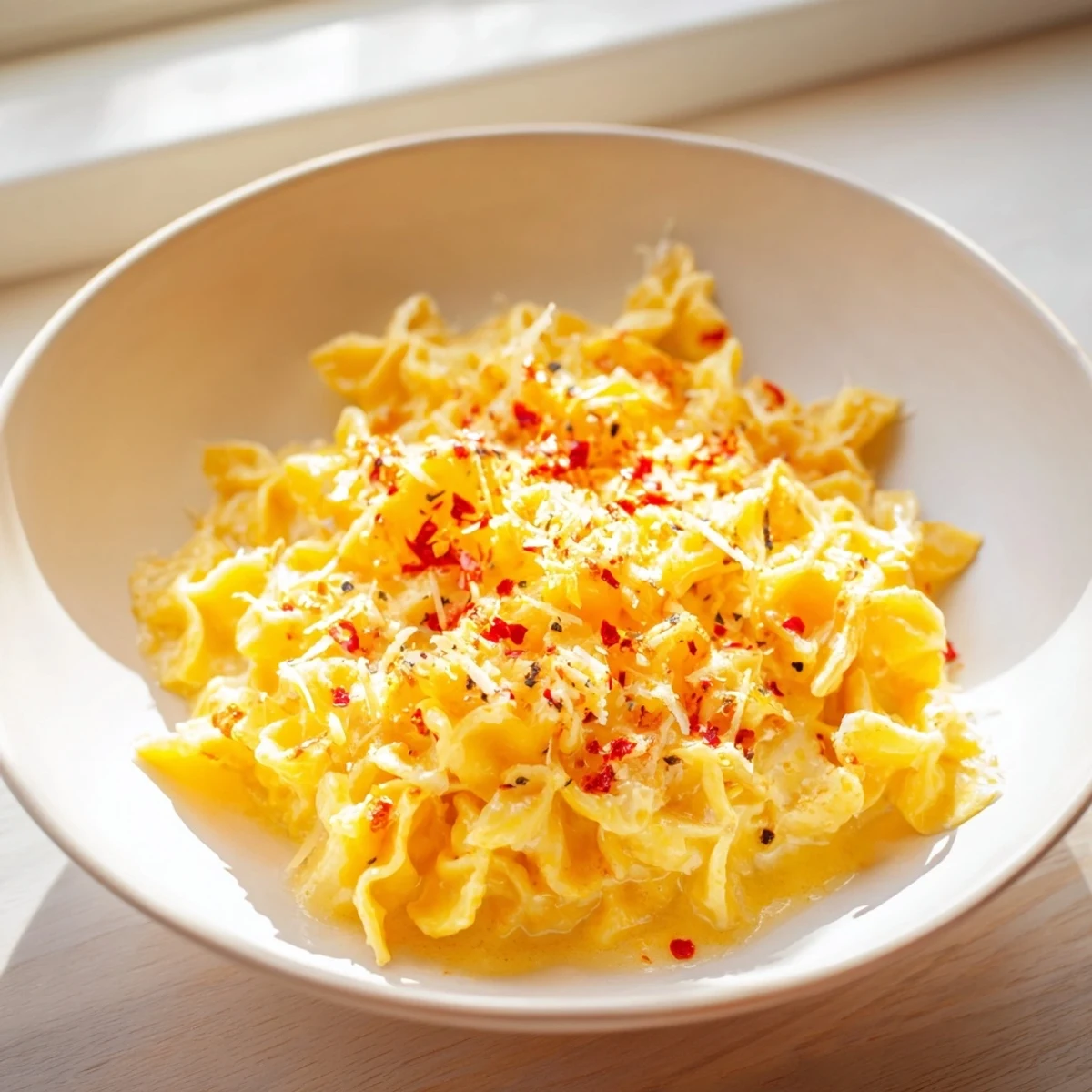 Steaming bowl of One-Pot Garlic Butter Ditalini, garnished with fresh parsley and Parmesan cheese.