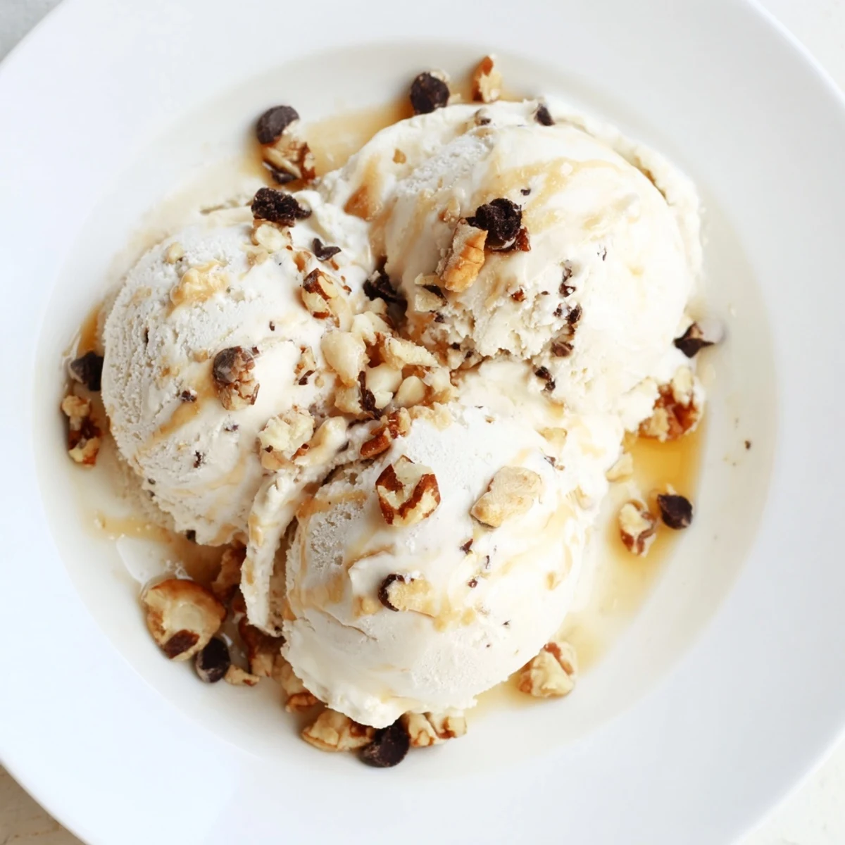 A luscious bowl of cottage cheese ice cream, a cool dessert made in a blender and ready to eat.