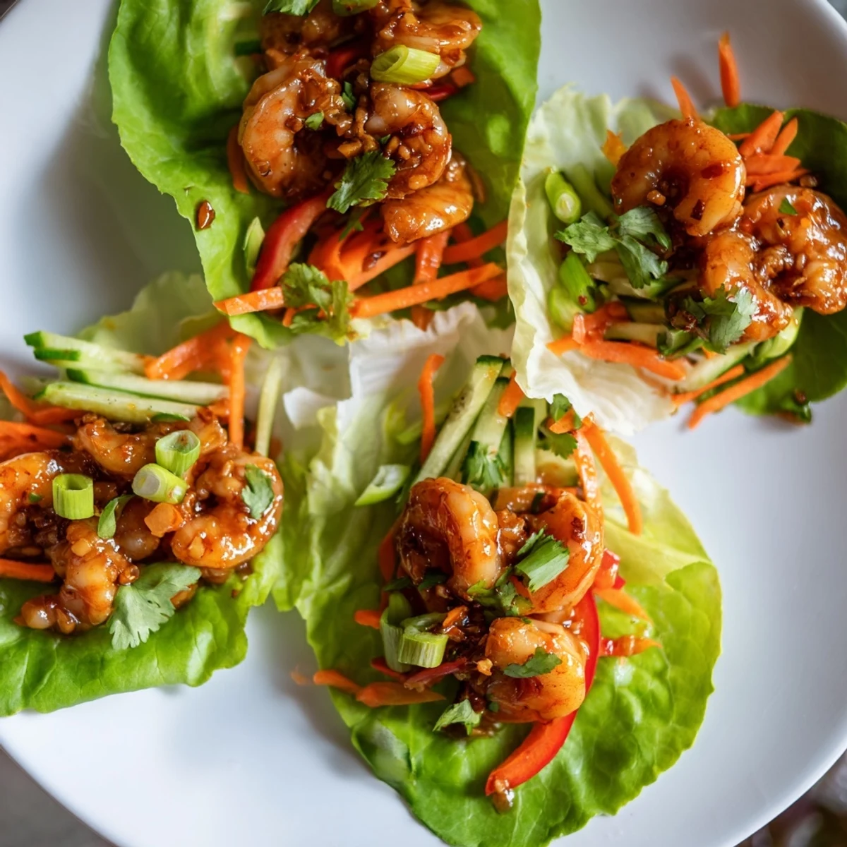 Enjoy a refreshing plate of shrimp lettuce cups showcasing fresh, flavorful ingredients ready to eat.
