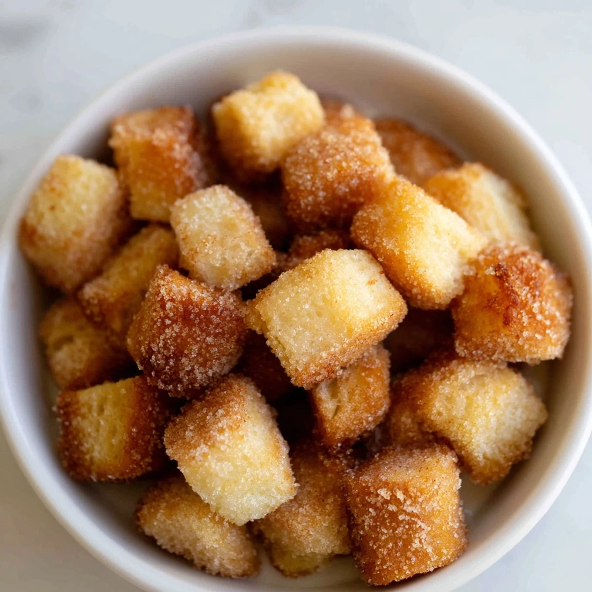 Mini French toast cereal, coated in cinnamon sugar, promises a delightful, bite-sized breakfast treat for all.
