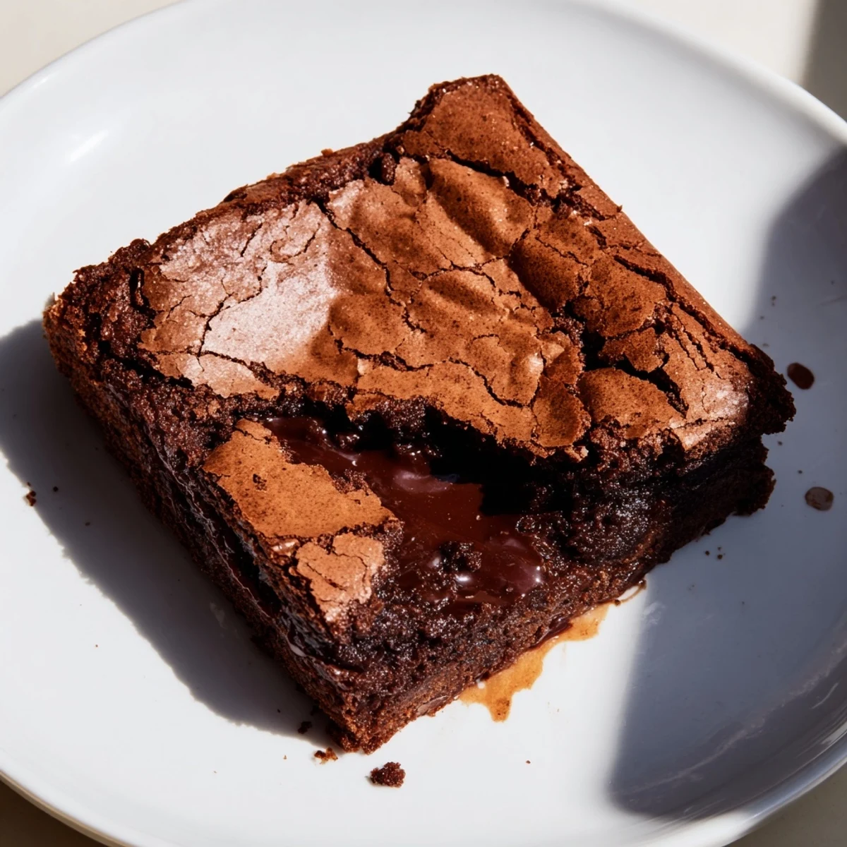 Ina Garten Brownie Pudding, a crackly-topped, molten chocolate dessert; imagine the rich, gooey center.