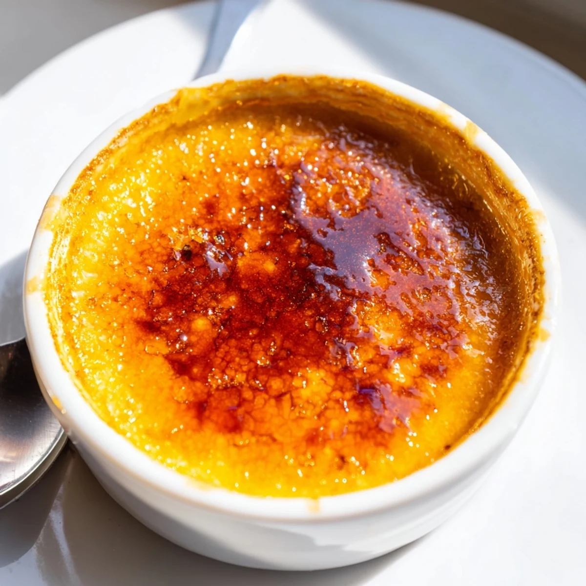 A perfect serving of decadent 3-Ingredient Crème Brûlée, with a smooth custard base, ready to enjoy.