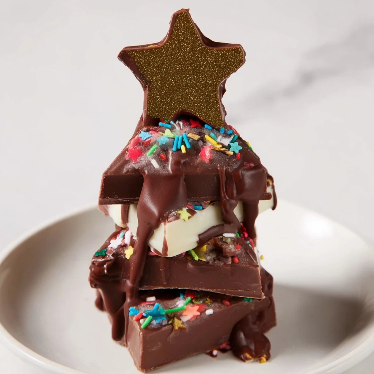 Homemade Chocolate Kinder Christmas Trees, drizzled with smooth chocolate and sprinkled—a sweet, edible masterpiece.