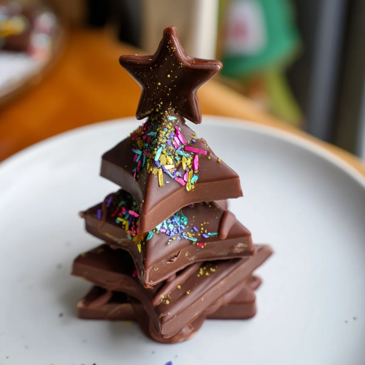 A close-up of delicious Chocolate Kinder Christmas Trees, ready for the holidays and easy to make.