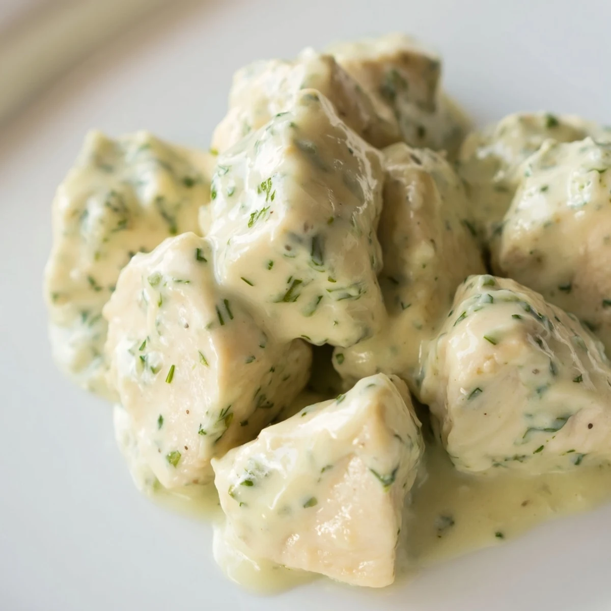 Tender chunks of baked chicken tossed in vibrant Green Goddess Chicken Salad, resting on a bed of crisp mixed greens and cherry tomatoes.