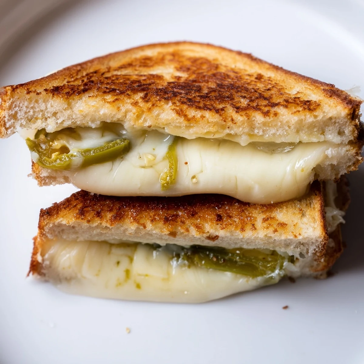 Golden, crispy sourdough slices are layered with melted Havarti cheese and spicy jalapeño slices in this Jalapeño Havarti Grilled Cheese.