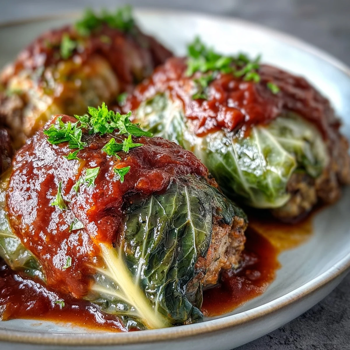 Comforting Cabbage Rolls bubbling in tomato sauce, perfect family dinner with a side of crusty bread.