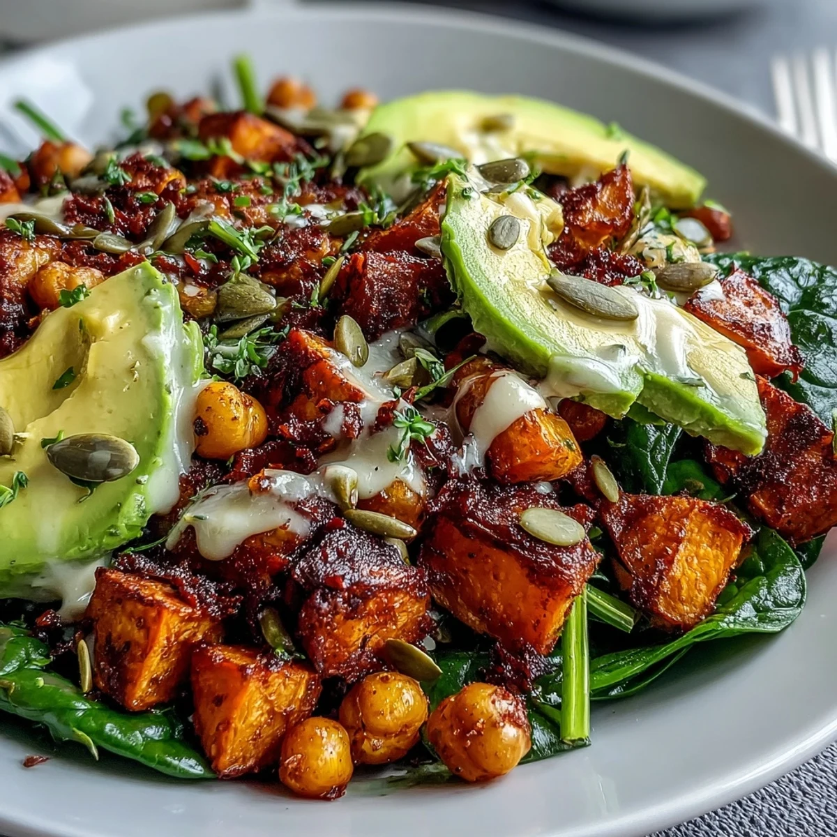 Bright and wholesome Roasted Sweet Potato and Chickpea Bowl topped with fresh cilantro, ready for a healthy lunch.