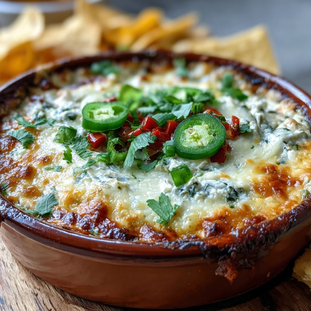 Hot Black-Eyed Pea Dip with Jalapeño and Cumin served warm with sturdy tortilla chips.