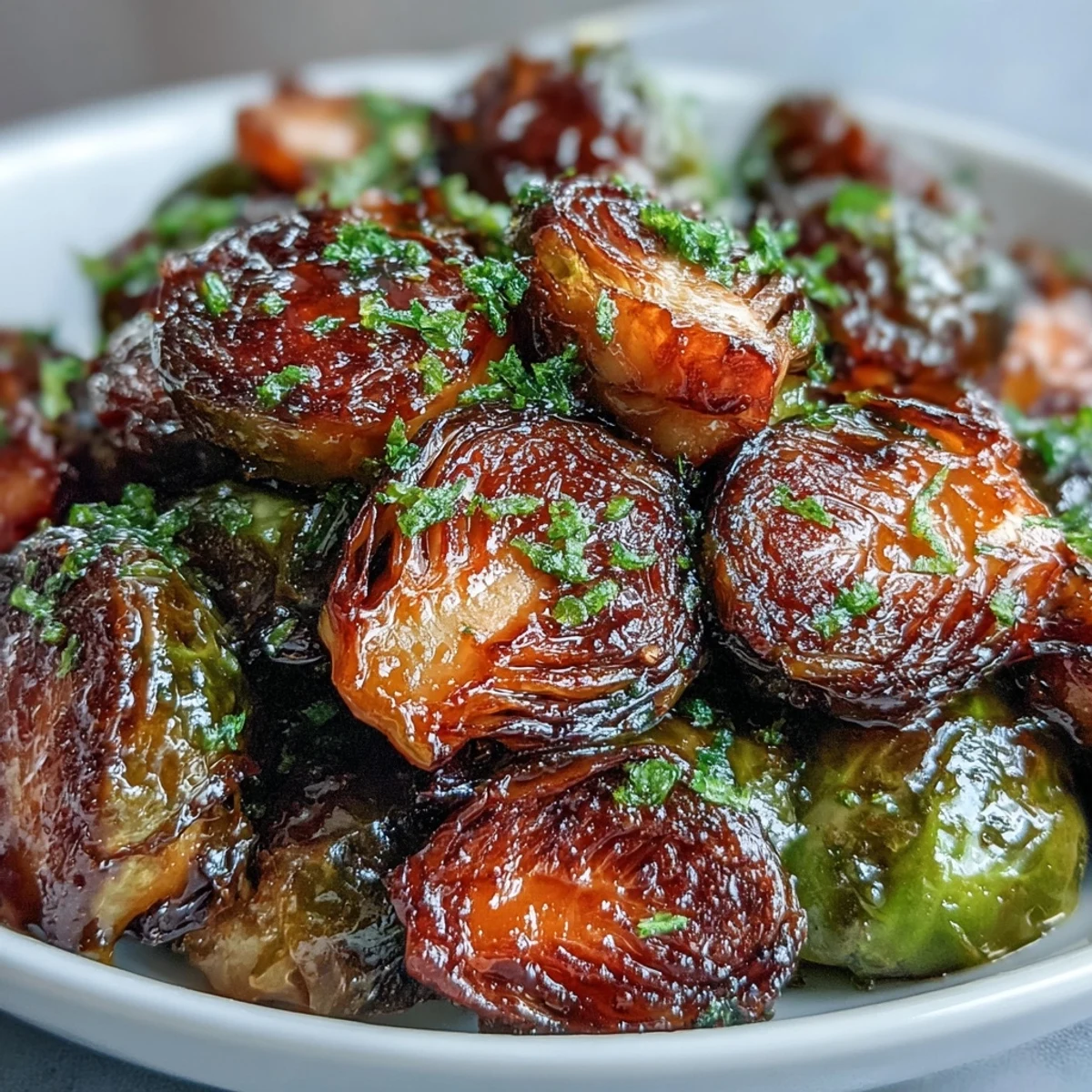 Roasted Irresistible Orange Maple Glazed Brussels Sprouts served hot as a savory vegetarian side dish.