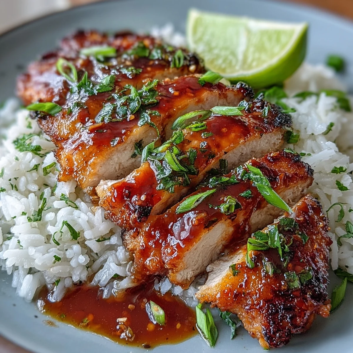 Tender pressure-cooked Thai sweet chili chicken in a sticky, tangy sauce, garnished with sliced green onion and ready to impress.