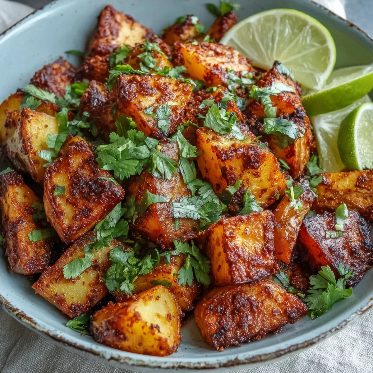 Spicy Mexican-style potatoes cooked golden and crispy, seasoned with smoked paprika, chili, and a zesty lime finish.