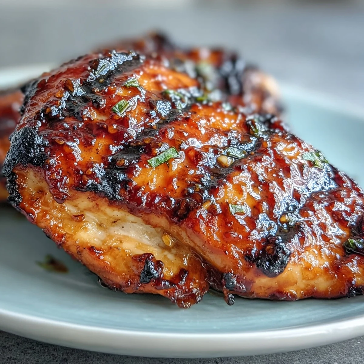 A platter of honey mustard grilled chicken with roasted sweet potato wedges, served on a rustic wooden board for a wholesome meal.