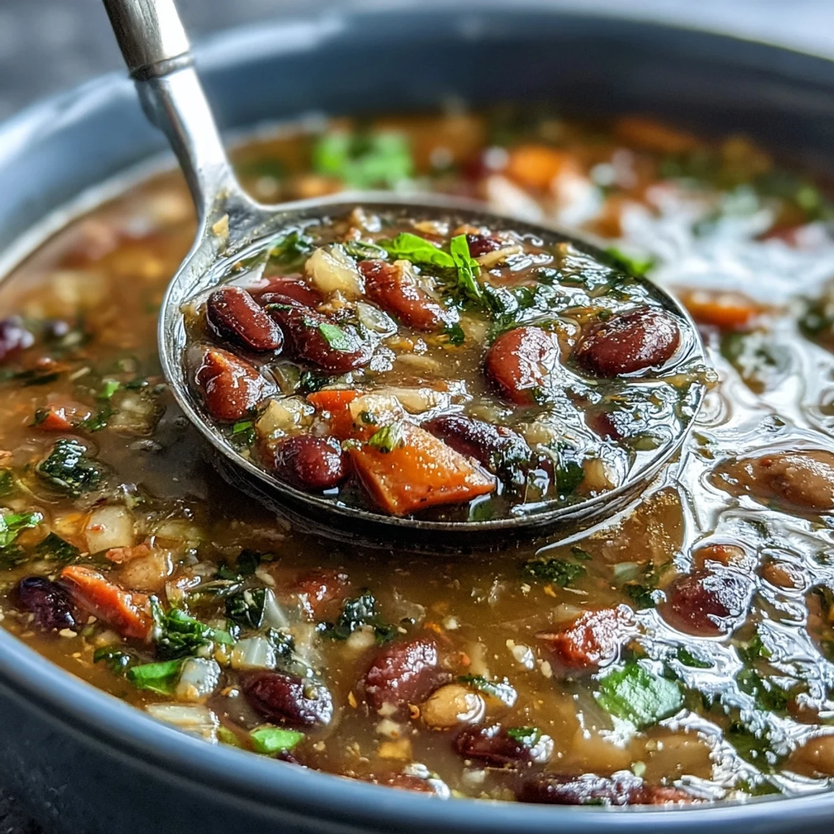 Hearty slow-cooker 15-bean soup brimming with savory ham bone flavor, vibrant veggies, and smoky paprika warmth.