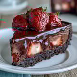 Easy Dubai Chocolate Strawberry Cheesecake Cups with layers of chocolate biscuit base, creamy vanilla cheesecake, and fresh strawberries, topped with dark chocolate ganache.