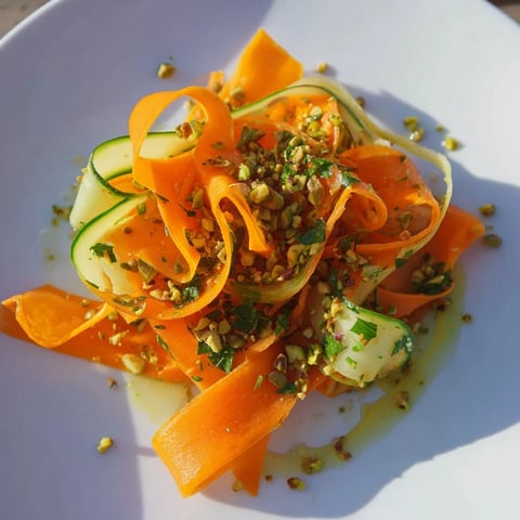 Vibrant Citrus Carrot Ribbon Salad, featuring colorful carrot and cucumber ribbons with a bright citrus dressing.