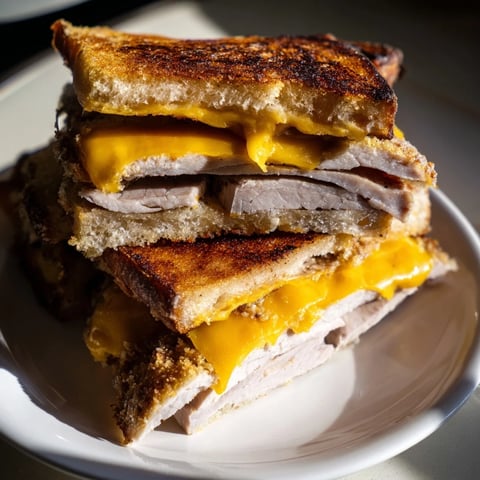 Golden grilled cheese with crunchy panko pork chop slices, ready to melt in your mouth.