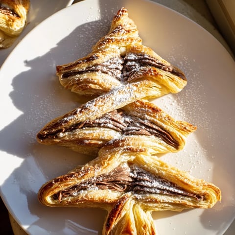 Golden-baked Nutella Pastry Christmas Trees, perfect for holiday gatherings and sweet celebrations.