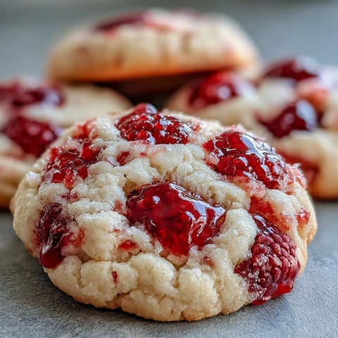 Frosted Soft Chewy Raspberry Sugar Cookies lined up on parchment, showcasing their sparkly sugar crust and jammy red berry pieces. 