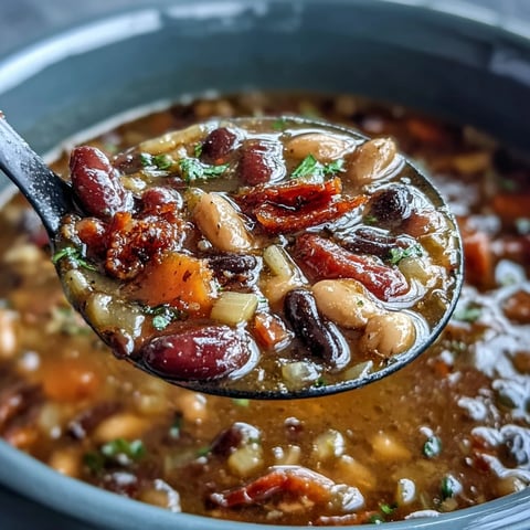 A rich, smoky 15-bean soup with tender vegetables and shredded ham, slow-cooked to perfection for cozy comfort.