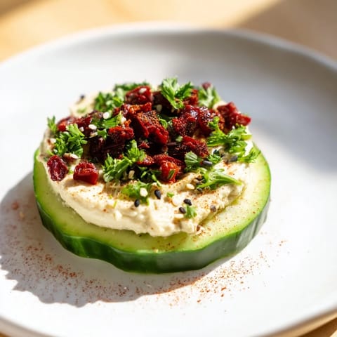 Fresh Quick Hummus and Cucumber Bites, a vibrant appetizer with creamy hummus atop crisp cucumber.
