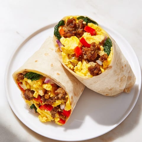 A close-up of delicious Make-Ahead Breakfast Burritos, showing the perfectly folded tortillas and filling.