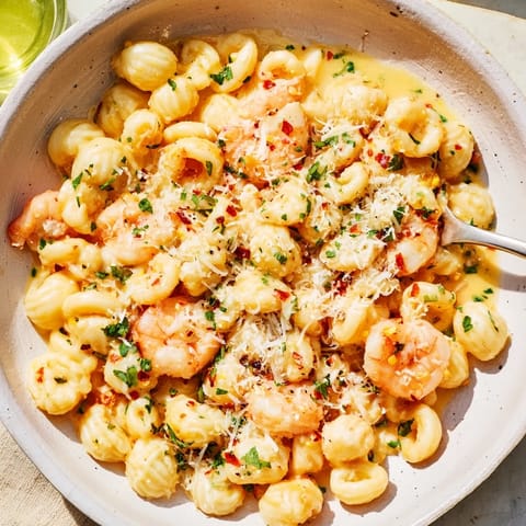 A close-up shot of the creamy One-Pot Garlic Butter Ditalini pasta, ready to be enjoyed.