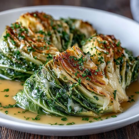 Golden Herby Cabbage in Parmesan Broth served steaming in a rustic bowl, ready to enjoy.