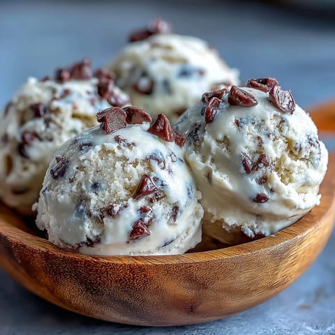 A spoon scoops creamy Greek Yogurt Cookie Dough, highlighting its soft, edible texture in a home kitchen.
