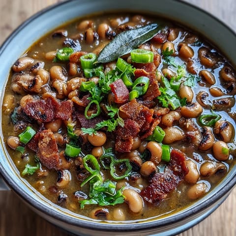 Hearty Big Pot of Texas Black-Eyed Peas garnished with fresh cilantro and green onions.