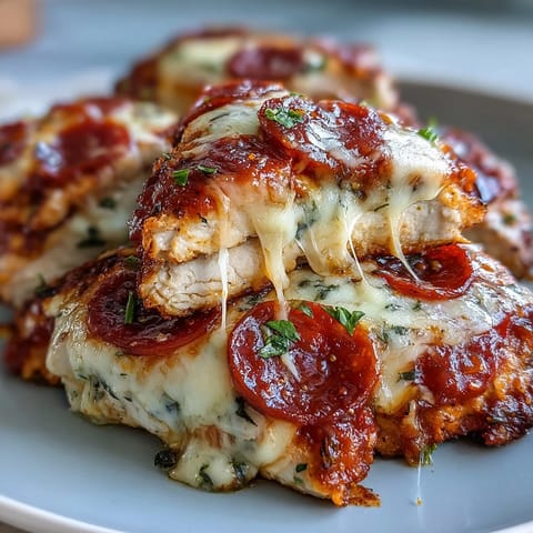Rich marinara sauce and bubbling cheese top tender chicken breasts for a low-carb casserole.