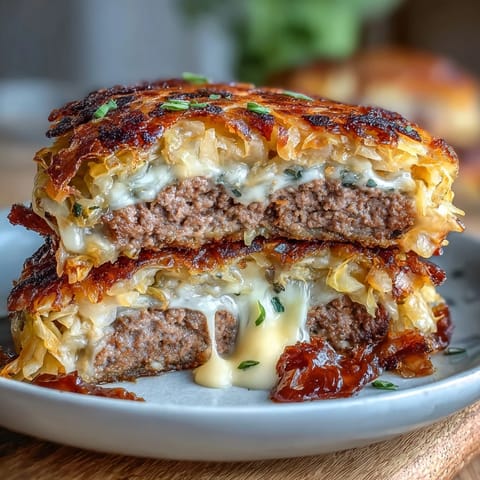 Oven-Baked Cabbage Burgers with juicy beef patties on tender roasted cabbage slices.