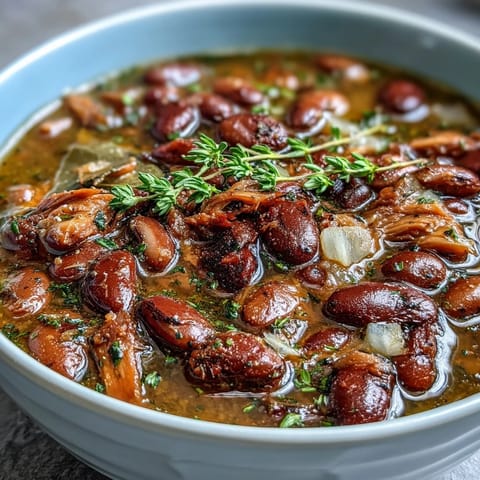 Rich and savory 15-bean crockpot soup featuring tender smoked turkey, hearty vegetables, and aromatic spices in every bite.  