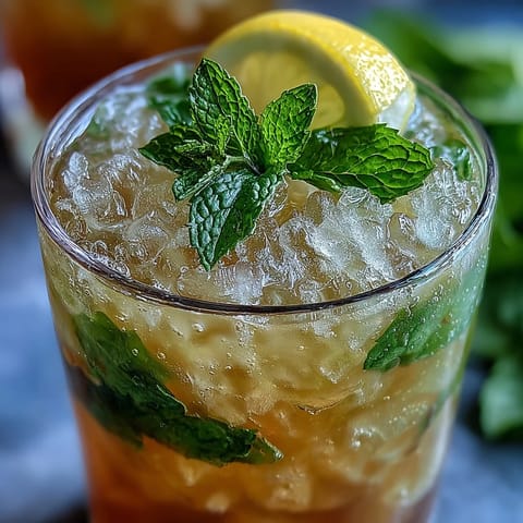 Refreshing Kentucky Derby mini mint julep mocktails with crushed ice, mint, and lemon in small silver cups.