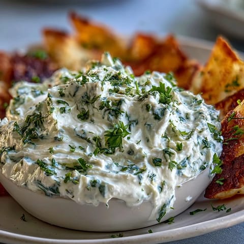 Protein-packed cottage cheese ranch dip served with colorful vegetable crudités for dipping.  