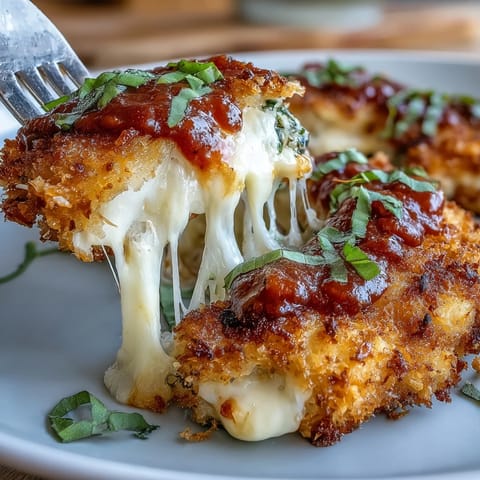 Crispy air fryer chicken Parmesan with golden panko crust, marinara sauce, and melted mozzarella, served hot and bubbling.  