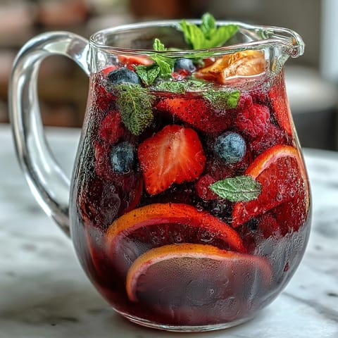 Vibrant iced hibiscus berry tea with citrus and mint, perfect for summer.