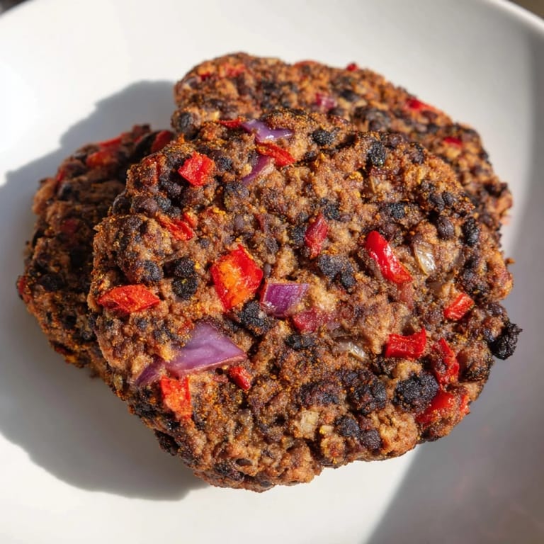 A perfectly cooked Vegetarian Black Bean Burger, a delicious, hearty vegetarian meal option with various spices.