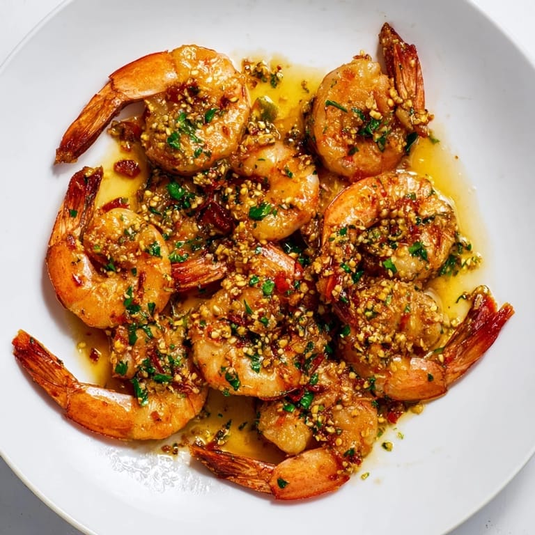 Golden shrimp atop pasta: a delectable 15-Minute Garlic Shrimp Scampi ready to serve and enjoy.