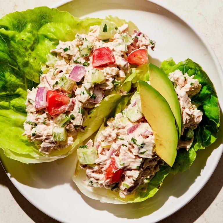 Quick & Healthy Tuna Salad Lettuce Wraps, featuring vibrant colors and a refreshing, protein-packed lunchtime meal.