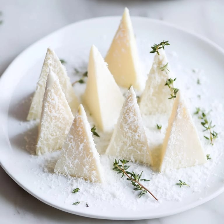 A stunning image shows the Snowcapped Range appetizer: Brie wedges dusted with snowy Parmesan and fresh thyme.