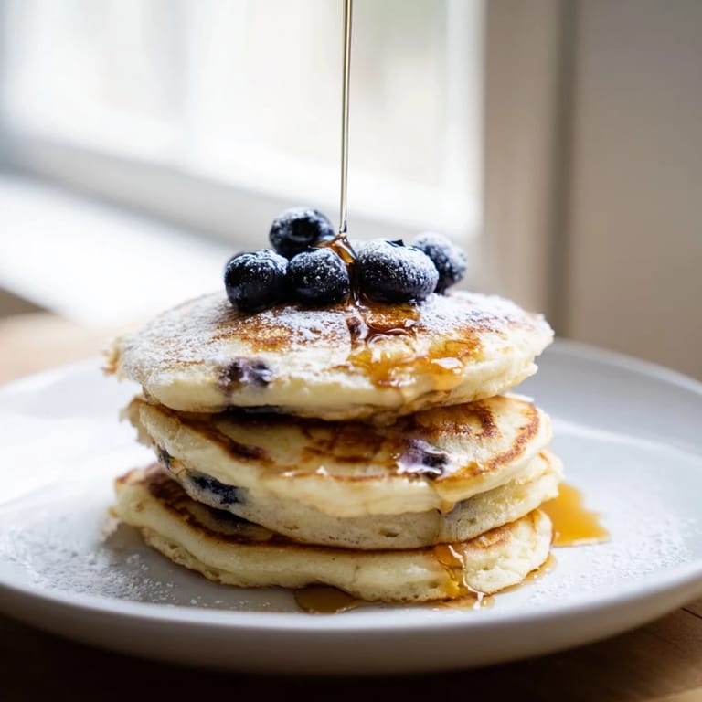 Fluffy, golden ricotta pancakes drizzled with maple syrup; imagine the sweet, comforting flavors.