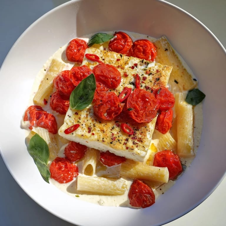 A close-up of creamy Baked Feta 2.0, perfectly balanced with sweet honey and spicy chili flakes.